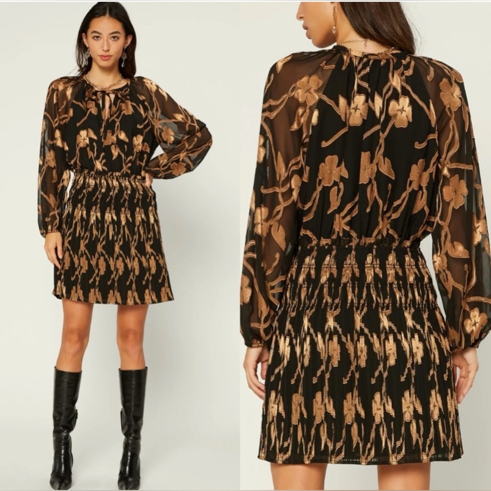 Current Air Gold Floral Jacquard Mini Dress